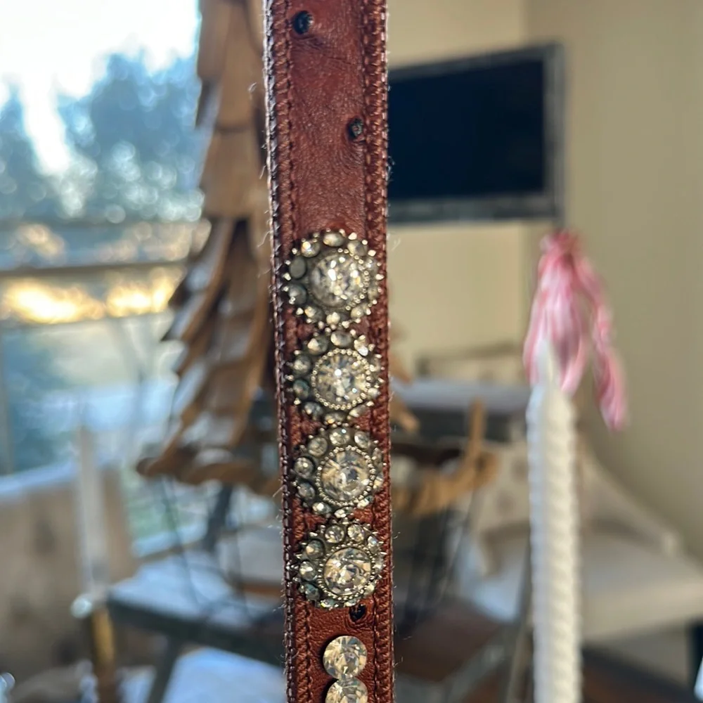 SHYANNE® GIRL'S OSTRICH PRINT RHINESTONE BELT